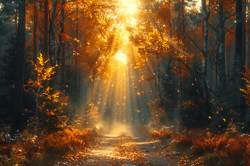 Autumn Forest Contrast: Evergreens Amongst Autumn Colors