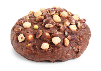 Raw chocolate dough with nuts isolated on white