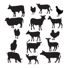 farm animal silhouettes set Vector

