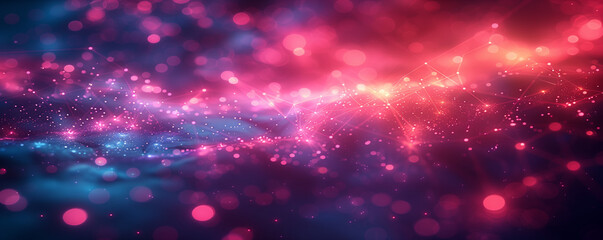 Fototapeta premium It is an abstract background image that visually expresses the connection between a digital network and a connection. The image is a combination of red and blue lights, and shiny points and lines are 