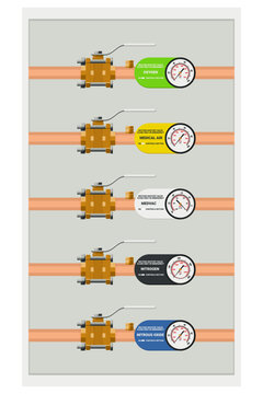 Medical gas Shut Off Valve panel, Hospital Area Valve Box Combined with Medical Gas Alarm System. Flat design.