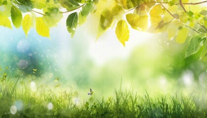 Obraz premium Natural green background, greenery leaves illustration, spring plants wallpaper.