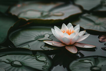 Close-up shot water lily flower background.