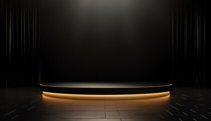 An empty stage with golden glowing light.