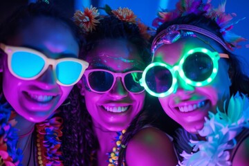 glowing neon blacklight photo booth at party capturing vibrant outfits fun memories retro style