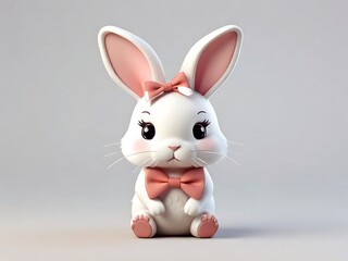 3D render Adorable Bunny with a Bowtie kawaii