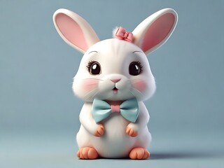 3D render Adorable Bunny with a Bowtie kawaii