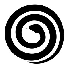A spiral twisted snake isolated on a transparent background. Round black silhouette of a snake. Symbol of Chinese New Year 2025. Vector illustration