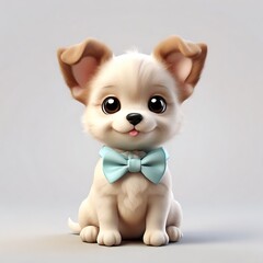 3D render Cute Puppy with a Bowtie kawaii