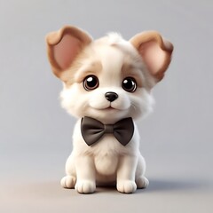 3D render Cute Puppy with a Bowtie kawaii