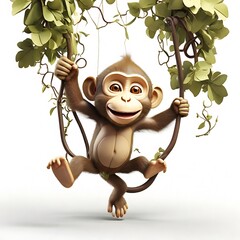 3D render Monkey Swinging from a Vine cartoon