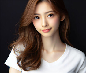 Naklejka premium 白いTシャツの美女