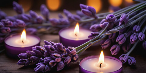 candles and lavender flowers