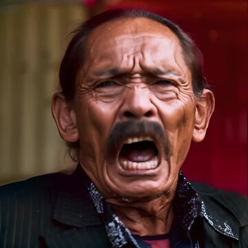 man with a thick mustache shouted