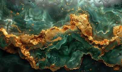 Green and Gold Marble Surface.