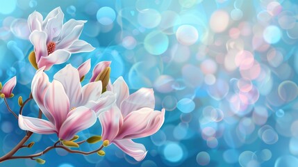 Spring Floral Nature Background With Lovely Magnolia Blossoms, Evoking The Beauty Of The Season,...