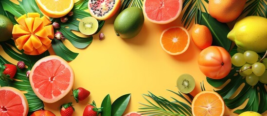 Vibrant Tropical Fruit Assortment A Colorful Still Life Celebrating Natures Bounty