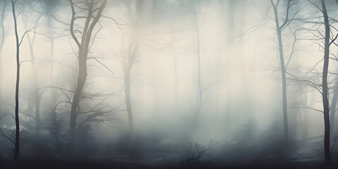 Artistic interpretation of a forest landscape with transparent overlays adding a dreamlike quality
