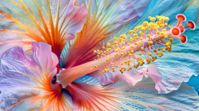 Close-up shot hibiscus flower fractal background.