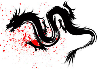 Grunge Paint Dragon Vector brush Stroke, Chinese's Dragon Year of the Ink Painting, Dragon Drawing brush strokes