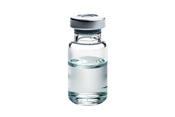 A small transparent bottle with liquid inside, sealed with a grey lid.