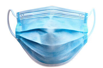 Blue medical face mask isolated on transparent background.