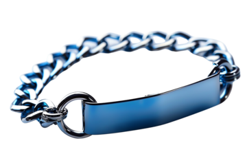 Blue metal dog collar with nameplate on white background