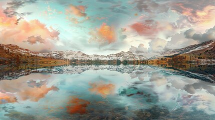 Obraz premium Fantastic Evening Panorama Of Bachalp Lake (Bachalpsee), Capturing The Majestic Beauty Of The Landscape, High Quality