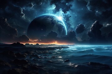 Illustrations of planet Earth with dark or black shades with mysterious and epic atmosphere. The...