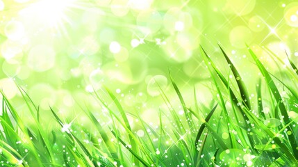 Obraz premium Fresh Spring Green Grass With Bokeh Sunlight, Evoking The Vitality Of The Season, High Quality