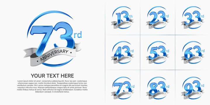 anniversary logotype set vector, blue color and silver ribbon for special day celebration