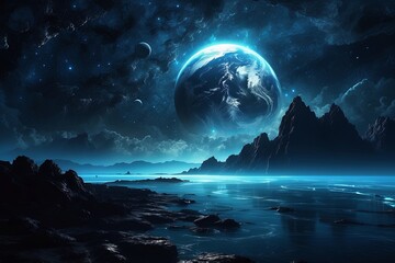 Illustrations of planet Earth with dark or black shades with mysterious and epic atmosphere. The...