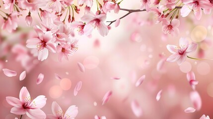 Obraz premium Horizontal Banner With Sakura Flowers In Pink Color, Offering A Delicate And Elegant Design, High Quality