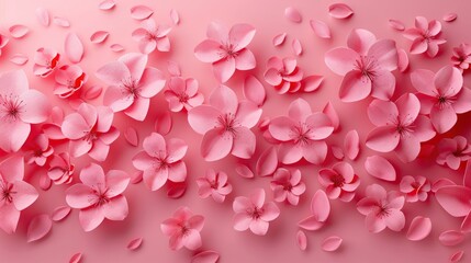 Obraz premium Horizontal Banner With Sakura Flowers In Pink Color, Offering A Delicate And Elegant Design, High Quality