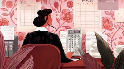 Accounting and Finance Firm: Payroll Specialist Desk Scene Illustration