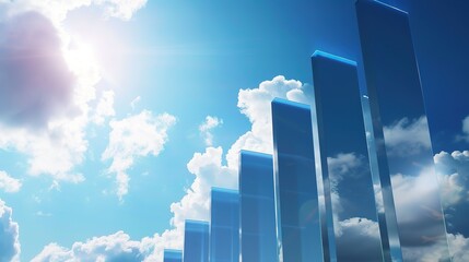 A towering bar graph ascending into the sky, each bar representing a milestone of business success, symbolizing growth, progress, and achievement against