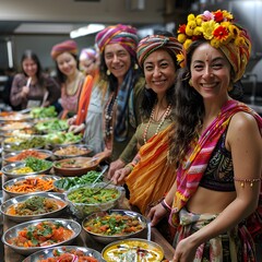 Cultural exchange event with people sharing traditional dishes and stories from their heritage, fostering mutual respect and understanding. List of Art Media Photograph inspired by Spring magazine