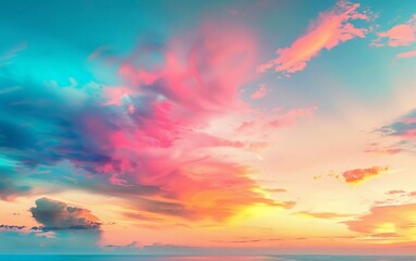 Fototapeta premium The majestic and real sunrise sky background with soft colorful clouds, a very breathtaking view