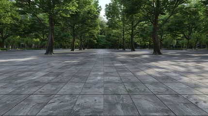 Fototapeta premium Empty Square Floor Set Against A Backdrop Of Green Woods, High Quality