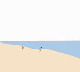 Two girl having fun on sandy beach in summer. Happy kids on summer holidays vacations in nature with beautiful sea. 