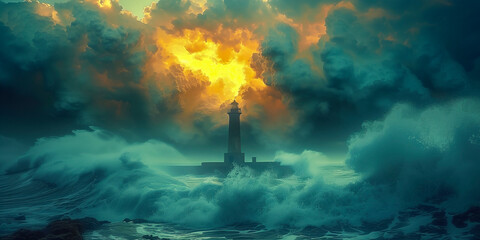 Fototapeta premium Lighthouse in a heavy storm