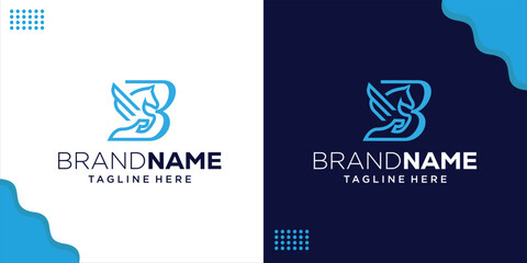 Creative Pegasus Letter B Logo, Use Negative Space on the Letter B to Create a Pegasus, Simple, Smart and Modern logo design, Design Inspiration, Illustration, Vector