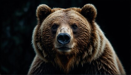 Fototapeta premium bear close up portrait on plain black background from Generative AI
