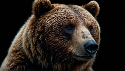 bear close up portrait on plain black background from Generative AI