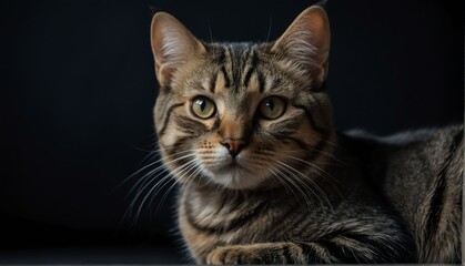 Obraz premium cat close up portrait on plain black background from Generative AI