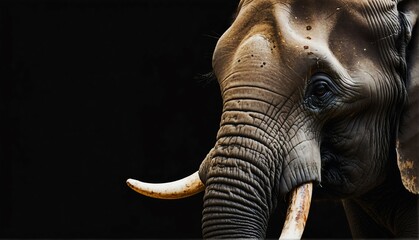 Fototapeta premium elephant close up portrait on plain black background from Generative AI