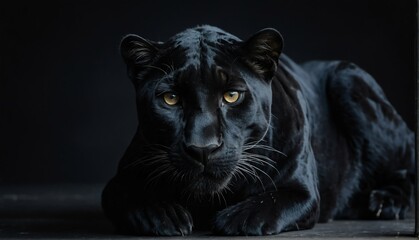 panther close up portrait on plain black background from Generative AI