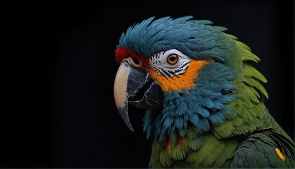 parrot bird close up portrait on plain black background from Generative AI