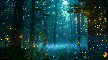 Forest with Fireflies at Night	
