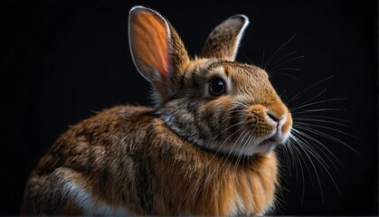 rabbit close up portrait on plain black background from Generative AI